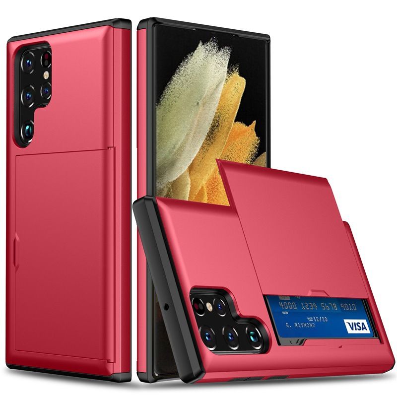 Phone Case for Samsung S25 Ultra S24 S22 S23 Note 20 Ultra Note 10 Plus S21 S20 FE A55 with Card Clip Double-layer Heavy-duty Protective Cover