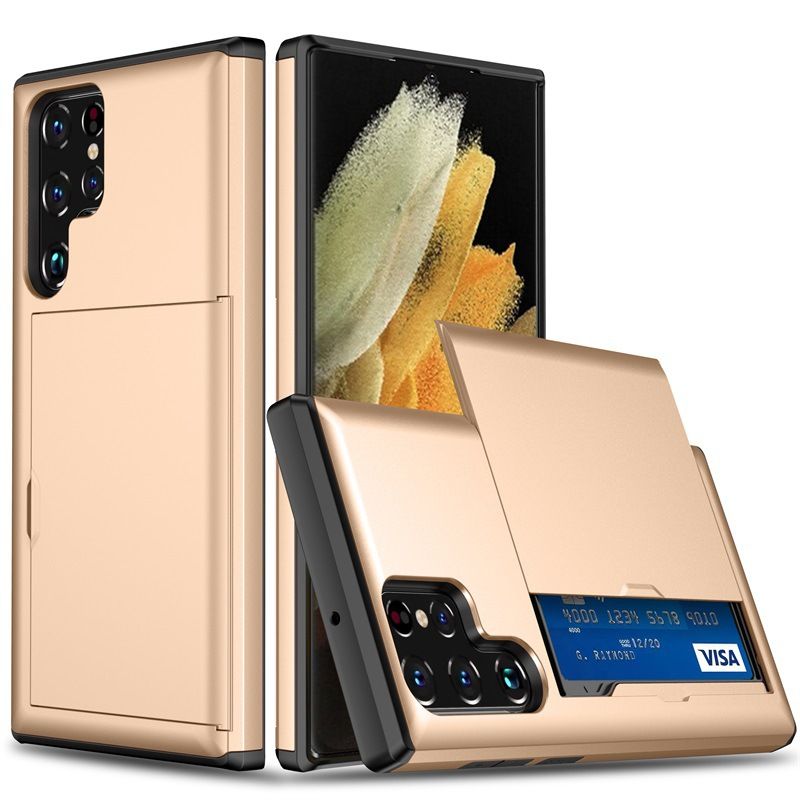 Phone Case for Samsung S25 Ultra S24 S22 S23 Note 20 Ultra Note 10 Plus S21 S20 FE A55 with Card Clip Double-layer Heavy-duty Protective Cover
