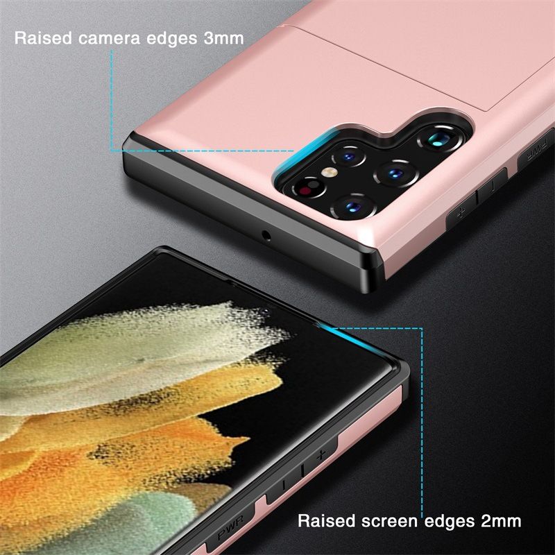 Phone Case for Samsung S25 Ultra S24 S22 S23 Note 20 Ultra Note 10 Plus S21 S20 FE A55 with Card Clip Double-layer Heavy-duty Protective Cover
