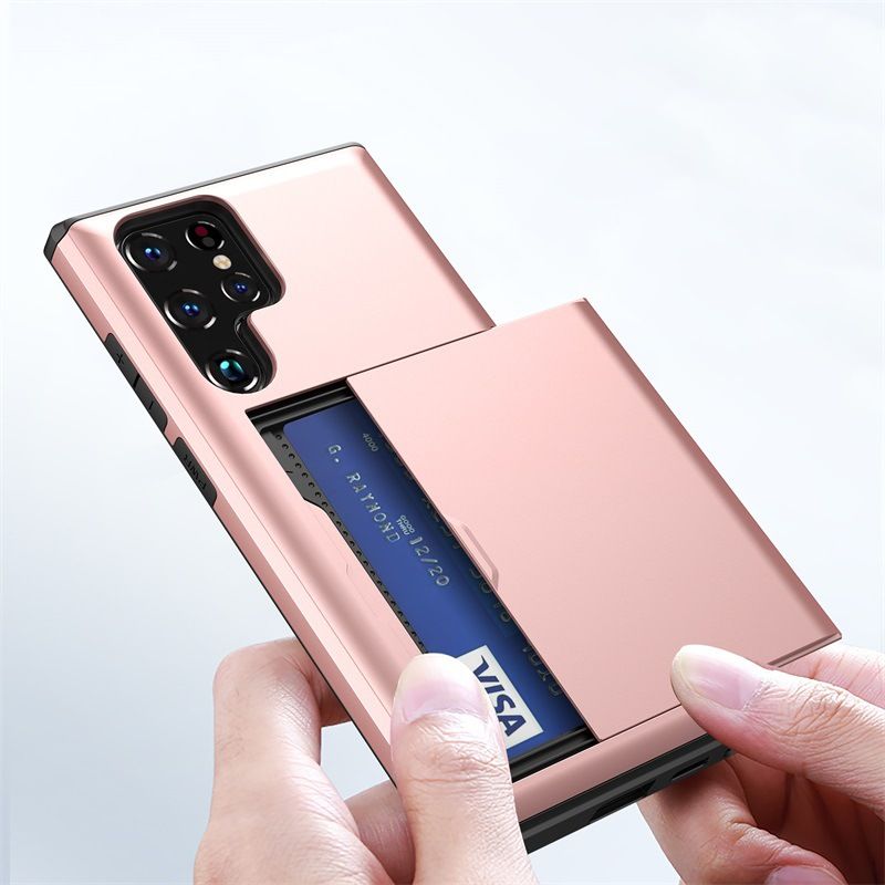 Phone Case for Samsung S25 Ultra S24 S22 S23 Note 20 Ultra Note 10 Plus S21 S20 FE A55 with Card Clip Double-layer Heavy-duty Protective Cover
