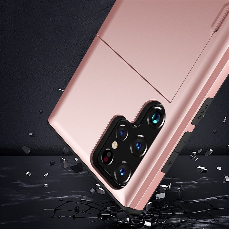 Phone Case for Samsung S25 Ultra S24 S22 S23 Note 20 Ultra Note 10 Plus S21 S20 FE A55 with Card Clip Double-layer Heavy-duty Protective Cover