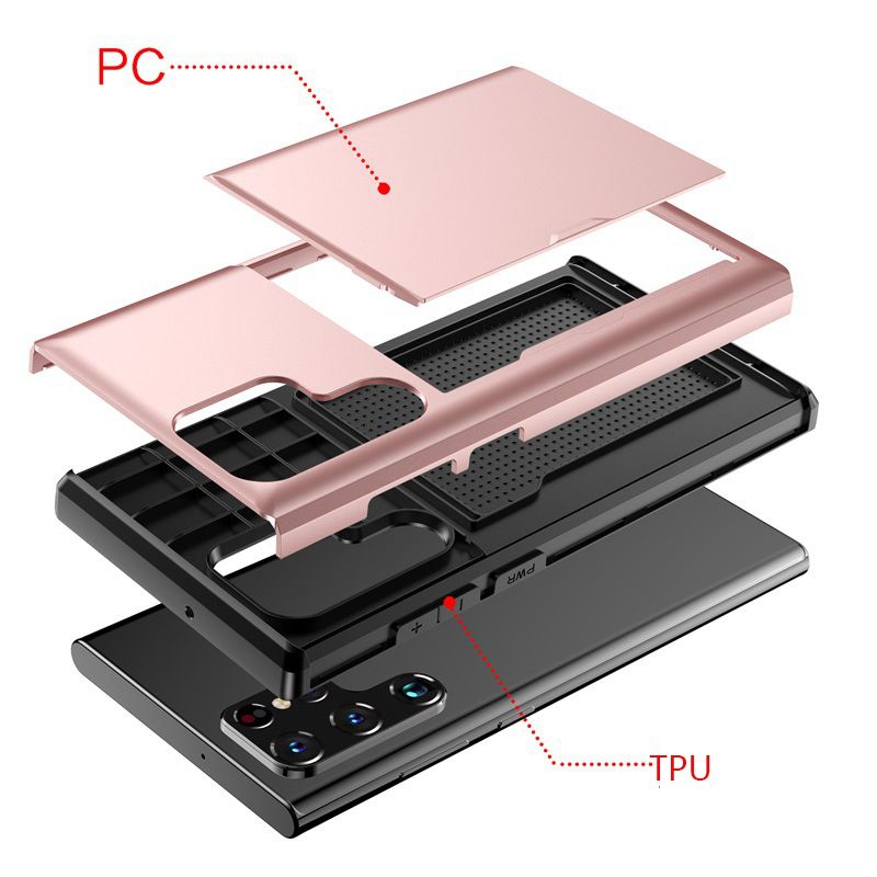 Phone Case for Samsung S25 Ultra S24 S22 S23 Note 20 Ultra Note 10 Plus S21 S20 FE A55 with Card Clip Double-layer Heavy-duty Protective Cover