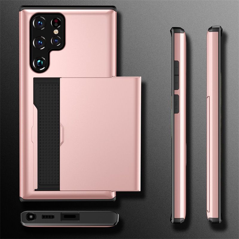 Phone Case for Samsung S25 Ultra S24 S22 S23 Note 20 Ultra Note 10 Plus S21 S20 FE A55 with Card Clip Double-layer Heavy-duty Protective Cover