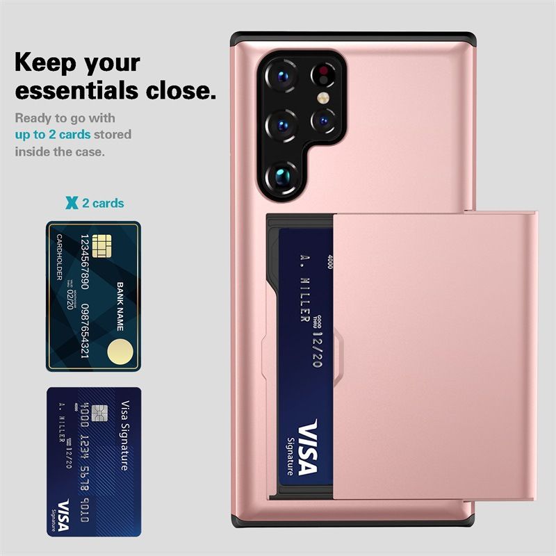 Phone Case for Samsung S25 Ultra S24 S22 S23 Note 20 Ultra Note 10 Plus S21 S20 FE A55 with Card Clip Double-layer Heavy-duty Protective Cover