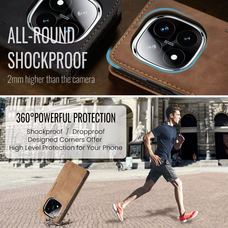 CaseMe Leather Phone Case Flip Cover for Xiaomi Redmi Note 14 Pro 14 Pro+ Plus 14 Shockproof Protection Stand Holder Magnetic PU Leather Case