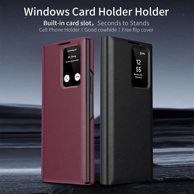 Smart Window Leather Flip Cover For Samsung Galaxy Z Fold 7/6/5/4/3 Shockproof Protection Stand Holder Magnetic Leather Protective Cover