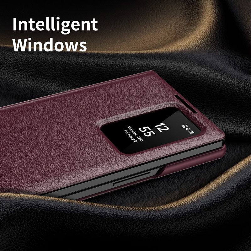 Smart Window Leather Flip Cover For Samsung Galaxy Z Fold 7/6/5/4/3 Shockproof Protection Stand Holder Magnetic Leather Protective Cover