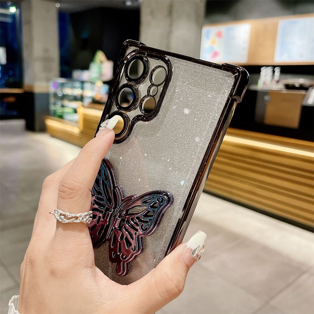 Cover for Samsung Galaxy S25 Ultra S25 Plus S24 FE S23 FE S23 Plus S22 Plus Note 20 Ultra 20 Glitter Powder Electroplating Butterfly Bracket Anti Drop Soft Phone Case