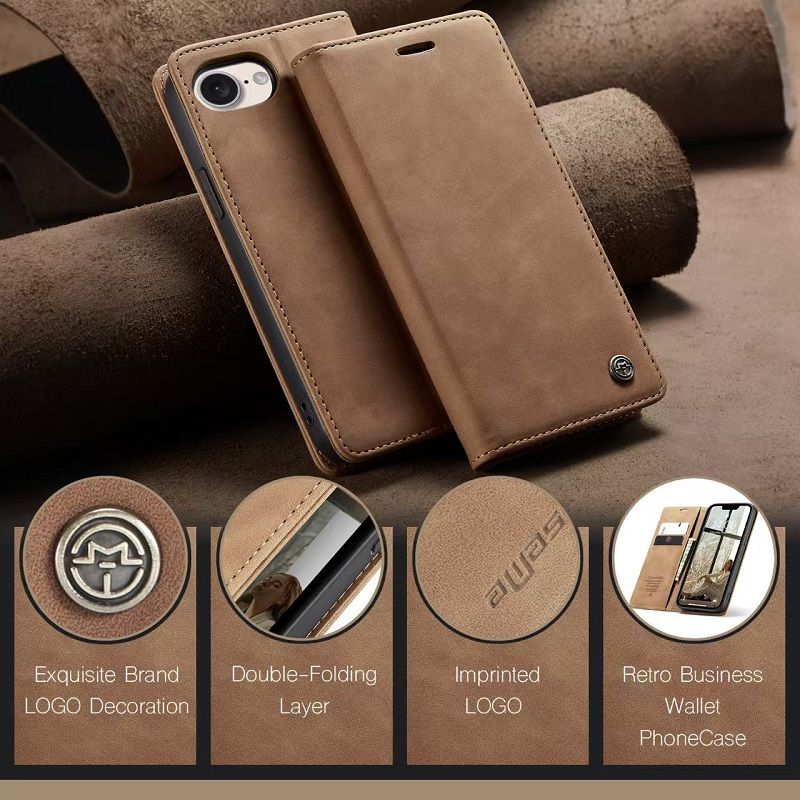 CaseMe Leather Phone Case Flip Cover for iPhone 16e SE4 16 Plus 16 Pro Max 15 Plus 14 Plus Shockproof Protection Stand Holder Magnetic PU Leather Case