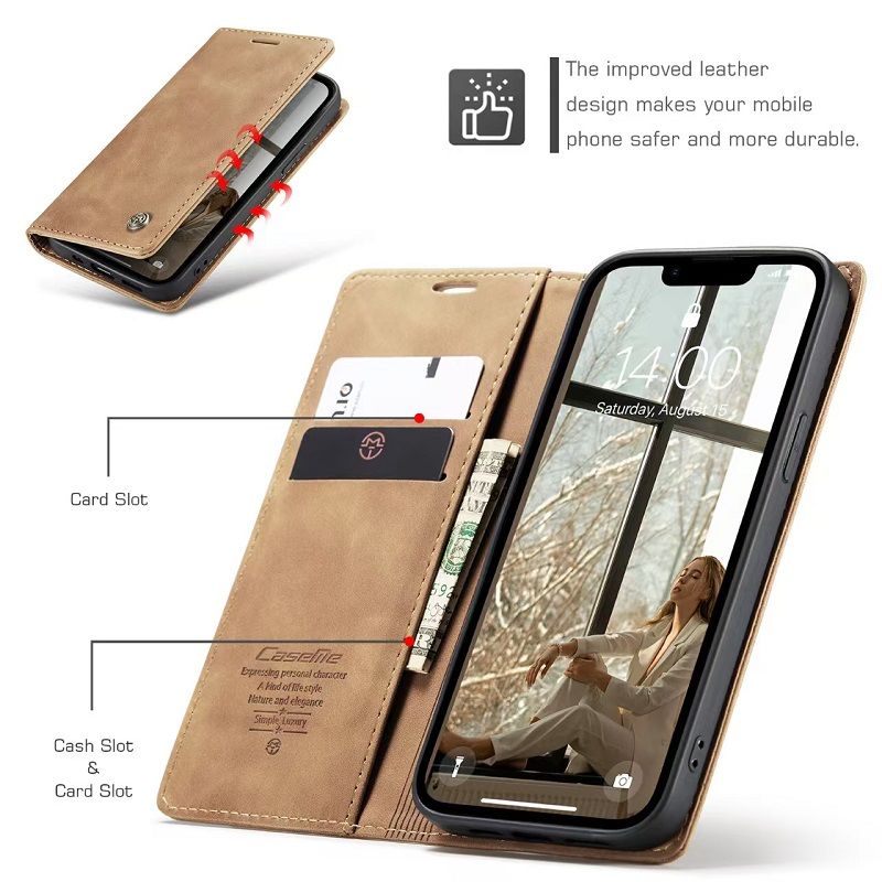CaseMe Leather Phone Case Flip Cover for iPhone 16e SE4 16 Plus 16 Pro Max 15 Plus 14 Plus Shockproof Protection Stand Holder Magnetic PU Leather Case