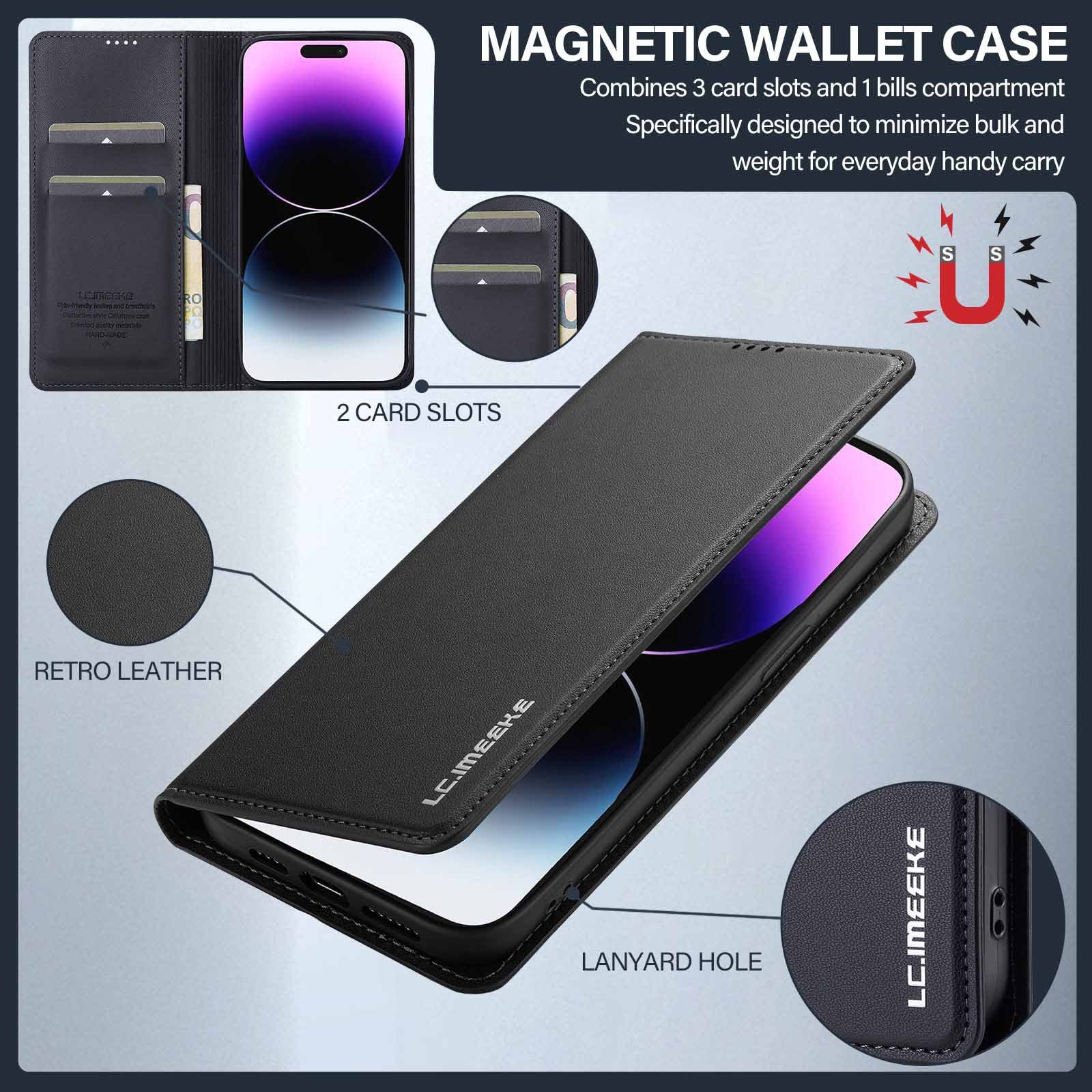 LC.imeeke - Flip Cover for Redmi Note 14 4G 13 12 11 Pro 4G 14 Pro+ Plus 5G Magnetic [Flip Vintage] Wallet Shockproof Durable Retro Business Leather Cover
