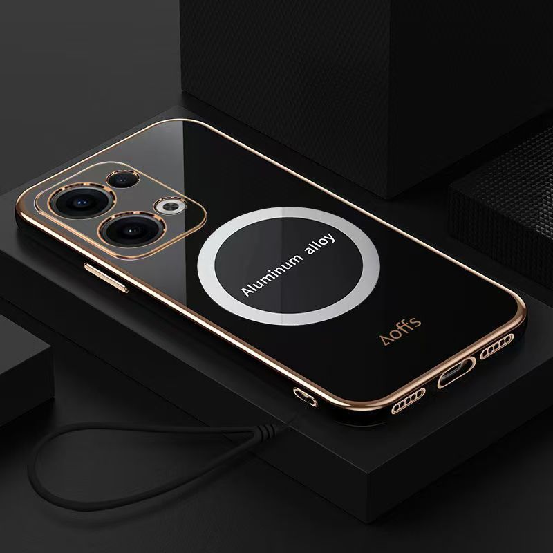 Phone Case for OPPO Reno 13 Pro 13F 12 Pro 12F 11 Pro 11F 10 Pro 9 Pro 8 Pro 8T 7 Pro 6 Pro 5 Pro 5F 4 Pro 3 Pro 2Z 2F 2 Z Shockproof Bumper 6D Straight Edge Plating Magnetic Silicone Cover