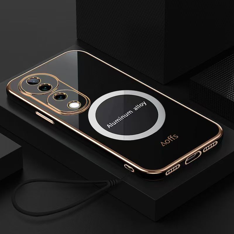 Phone Case for Vivo V40 V30 Pro V29 Pro V27 Pro V27e V25 V25e V23 Pro Shockproof Bumper 6D Straight Edge Plating Magnetic Silicone Cover