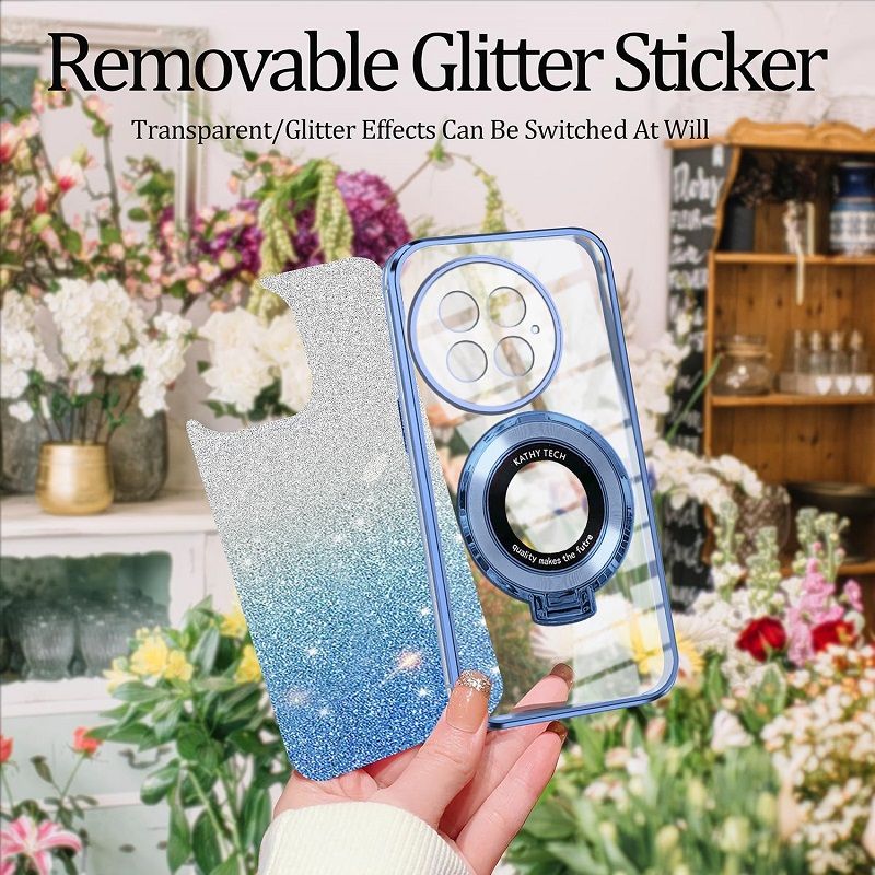 Magnetic Support Protective Cover For OnePlus 13 13R 12 12R 11 11R 10 Pro 10R 10T 9 9R 9 Pro Luxury Transparent Glitter Powder Phone Case