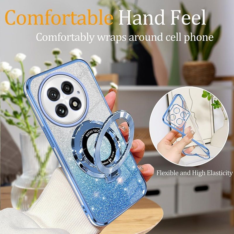 Magnetic Support Protective Cover For OnePlus 13 13R 12 12R 11 11R 10 Pro 10R 10T 9 9R 9 Pro Luxury Transparent Glitter Powder Phone Case