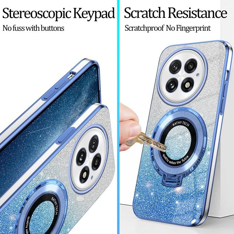 Magnetic Support Protective Cover For OnePlus 13 13R 12 12R 11 11R 10 Pro 10R 10T 9 9R 9 Pro Luxury Transparent Glitter Powder Phone Case