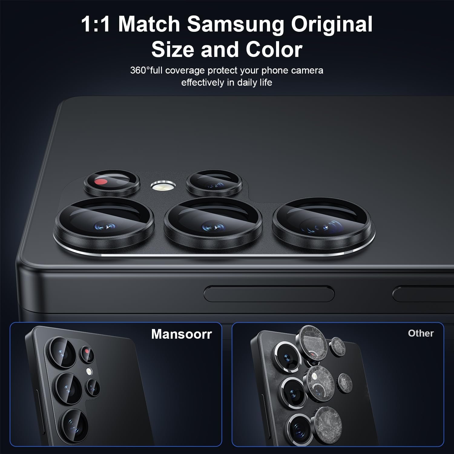 2 Pieces - Samsung Galaxy S25 Ultra Camera Lens Protective Film, [Military Grade Shatterproof] [Strong Adhesion] Matte Alloy Metal Ring Glass Camera Screen Protective Film