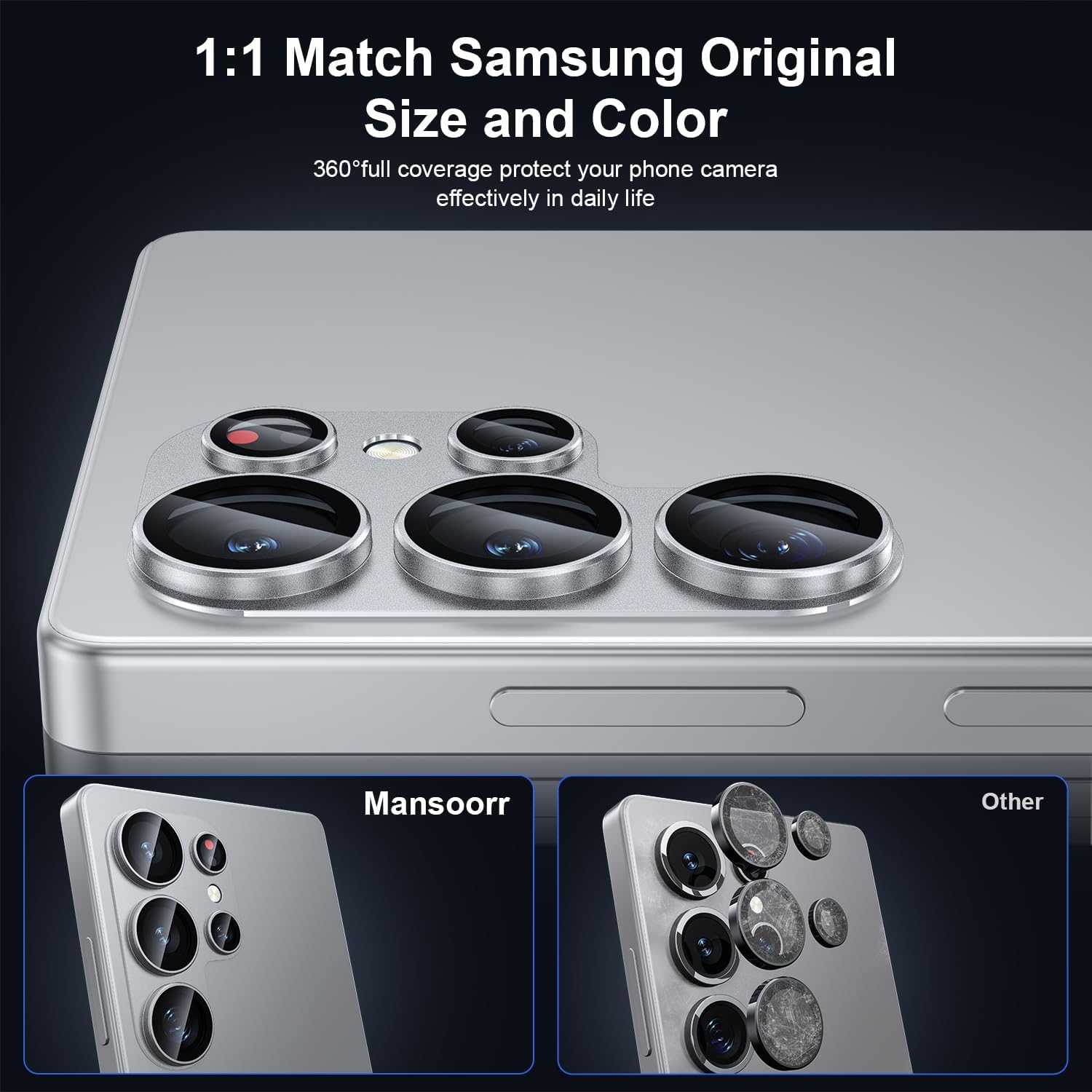 2 Pieces - Samsung Galaxy S25 Ultra Camera Lens Protective Film, [Military Grade Shatterproof] [Strong Adhesion] Matte Alloy Metal Ring Glass Camera Screen Protective Film