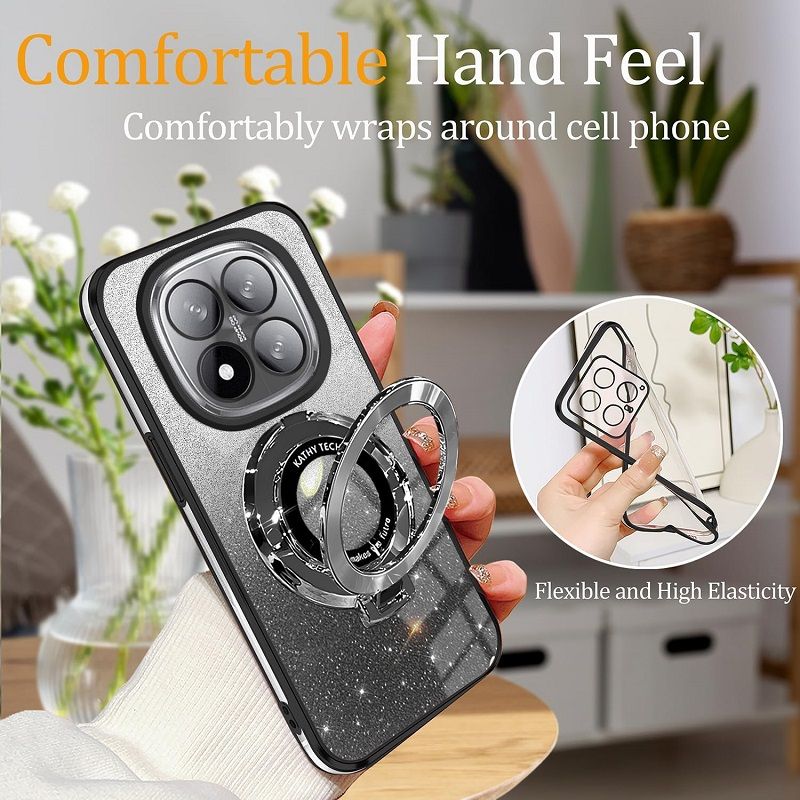 Magnetic Support Protective Cover For Xiaomi Redmi Note 14 Pro 14 Pro+/ Plus 14 Luxury Transparent Glitter Powder Phone Case