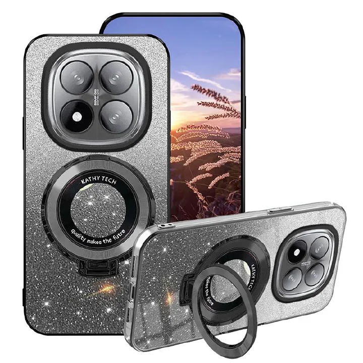Magnetic Support Protective Cover For Xiaomi Redmi Note 14 Pro 14 Pro+/ Plus 14 Luxury Transparent Glitter Powder Phone Case