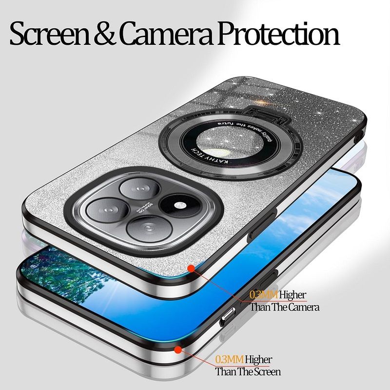 Magnetic Support Protective Cover For Xiaomi Redmi Note 14 Pro 14 Pro+/ Plus 14 Luxury Transparent Glitter Powder Phone Case