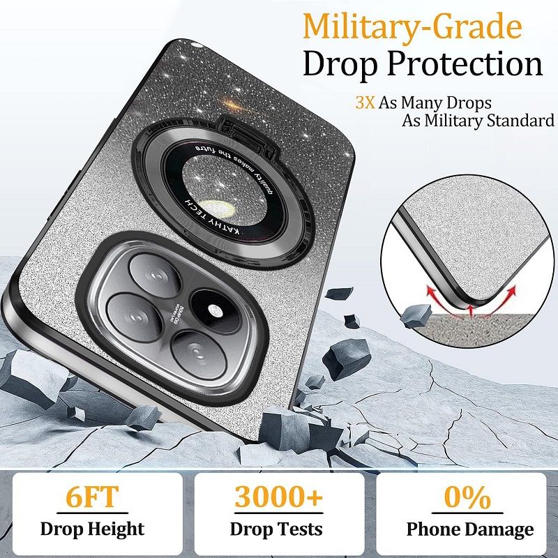 Magnetic Support Protective Cover For Xiaomi Redmi Note 14 Pro 14 Pro+/ Plus 14 Luxury Transparent Glitter Powder Phone Case