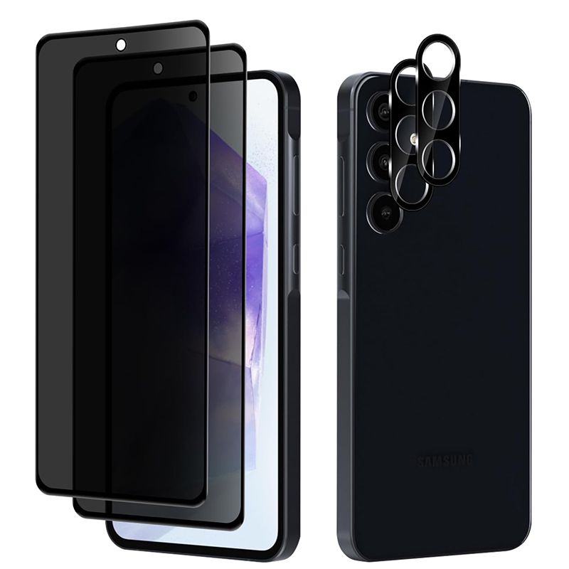 2+2-piece Tempered Glass Suitable for Samsung Galaxy A16 A15 A25 A35 A55 Privacy Screen Protector [anti spy] [anti scratch] [9H hardness] Camera Lens Protector