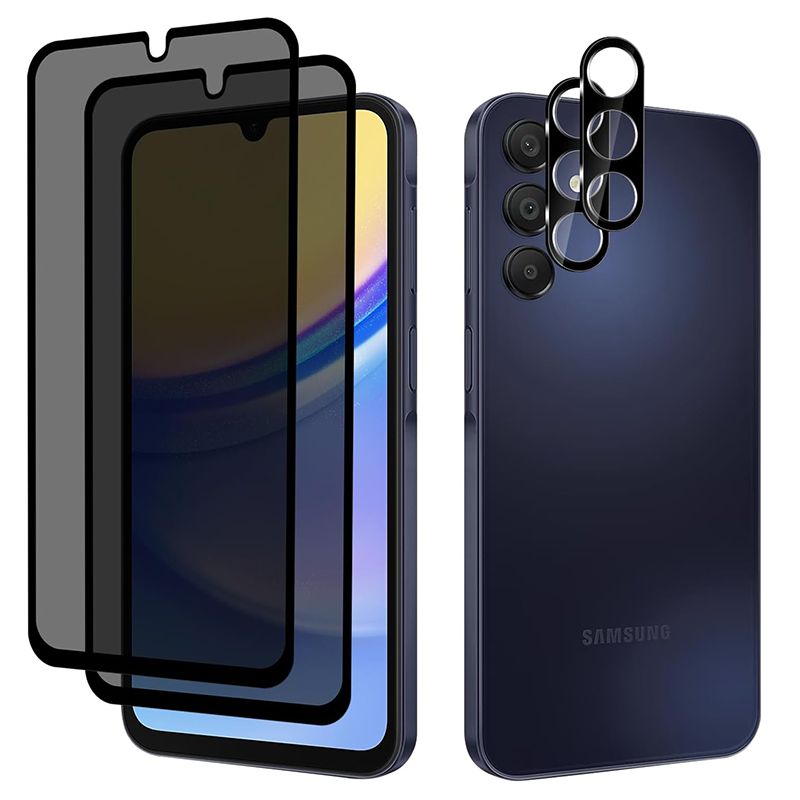 2+2-piece Tempered Glass Suitable for Samsung Galaxy A16 A15 A25 A35 A55 Privacy Screen Protector [anti spy] [anti scratch] [9H hardness] Camera Lens Protector