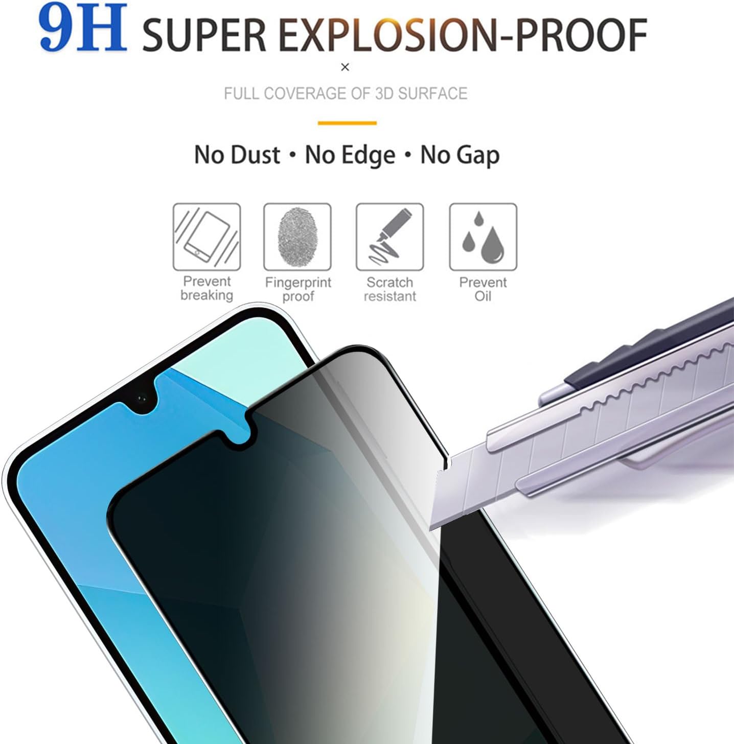 2-Piece Privacy Screen Protector for Samsung Galaxy A26 A26 A06 A25 A15 A05S A13 A14 A24 A34 A33 [Anti Spy Tempered Glass] Ultra High Definition