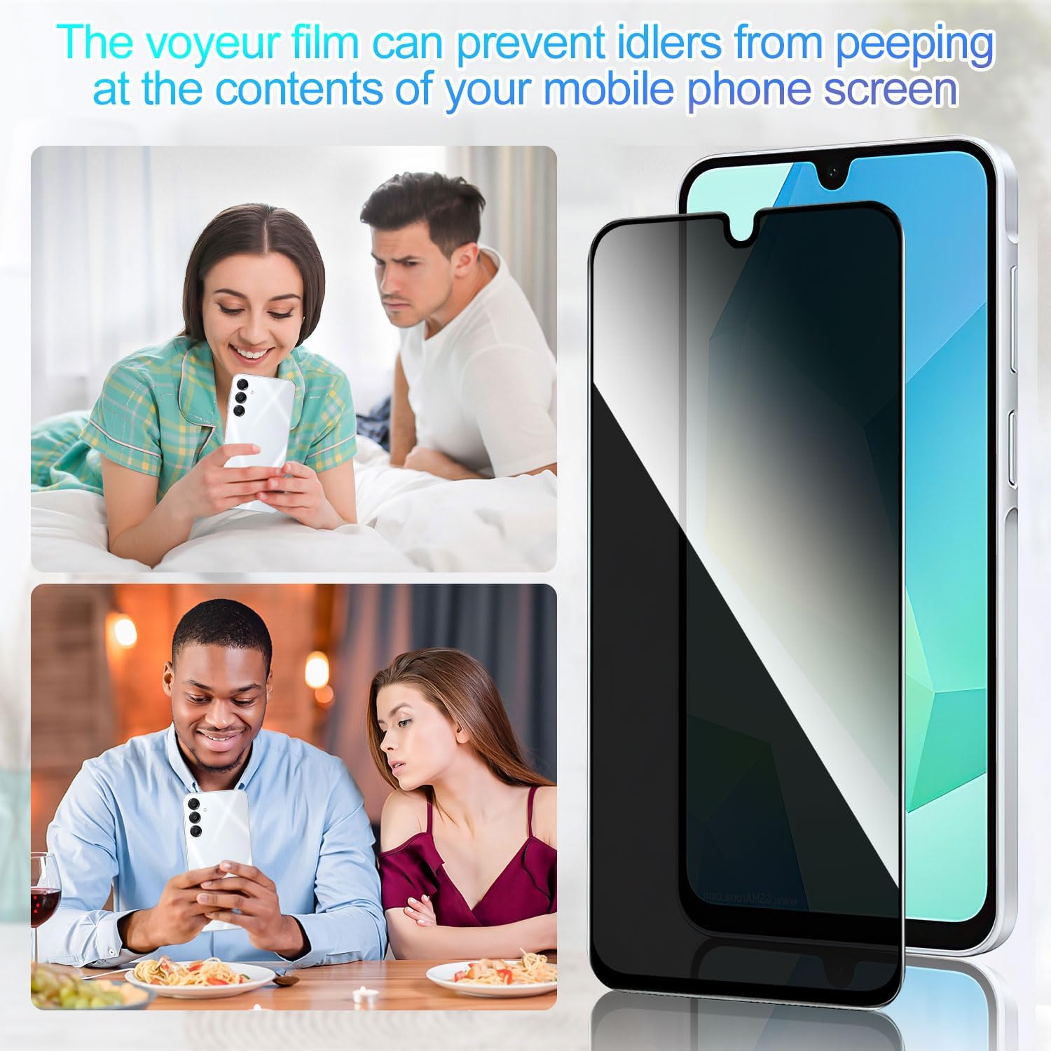 2-Piece Privacy Screen Protector for Samsung Galaxy A26 A26 A06 A25 A15 A05S A13 A14 A24 A34 A33 [Anti Spy Tempered Glass] Ultra High Definition