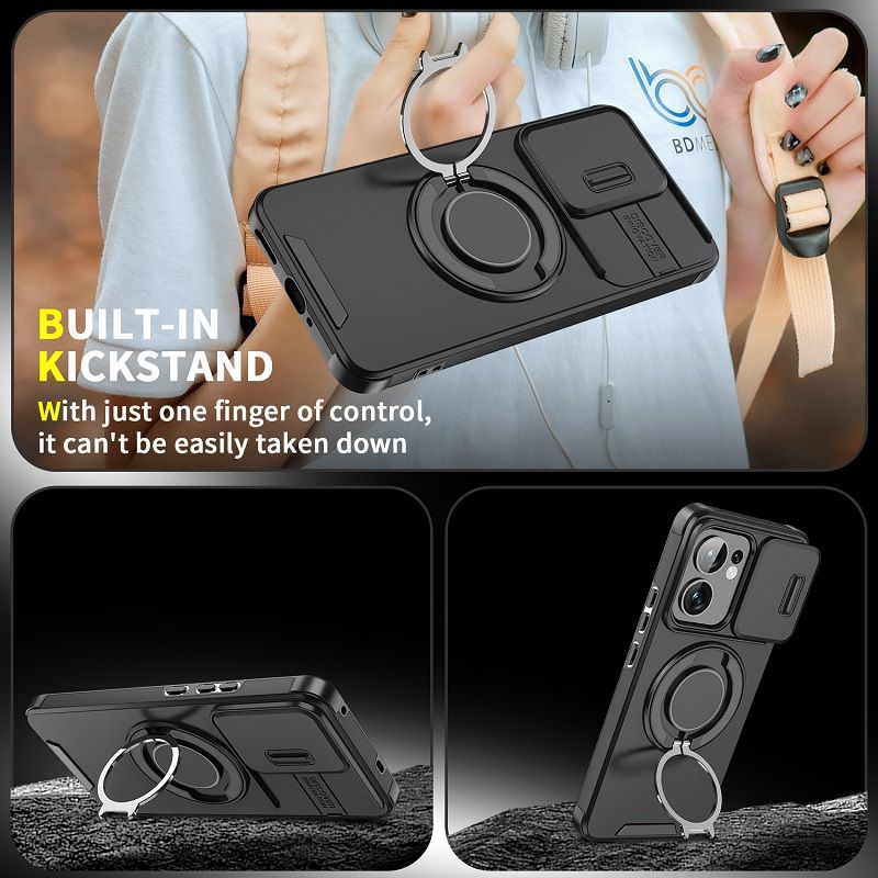 Luxury Slide Camera Lens Cover For OPPO Reno 13F 5G Vehicle-Mounted Magnetic Kickstand Case