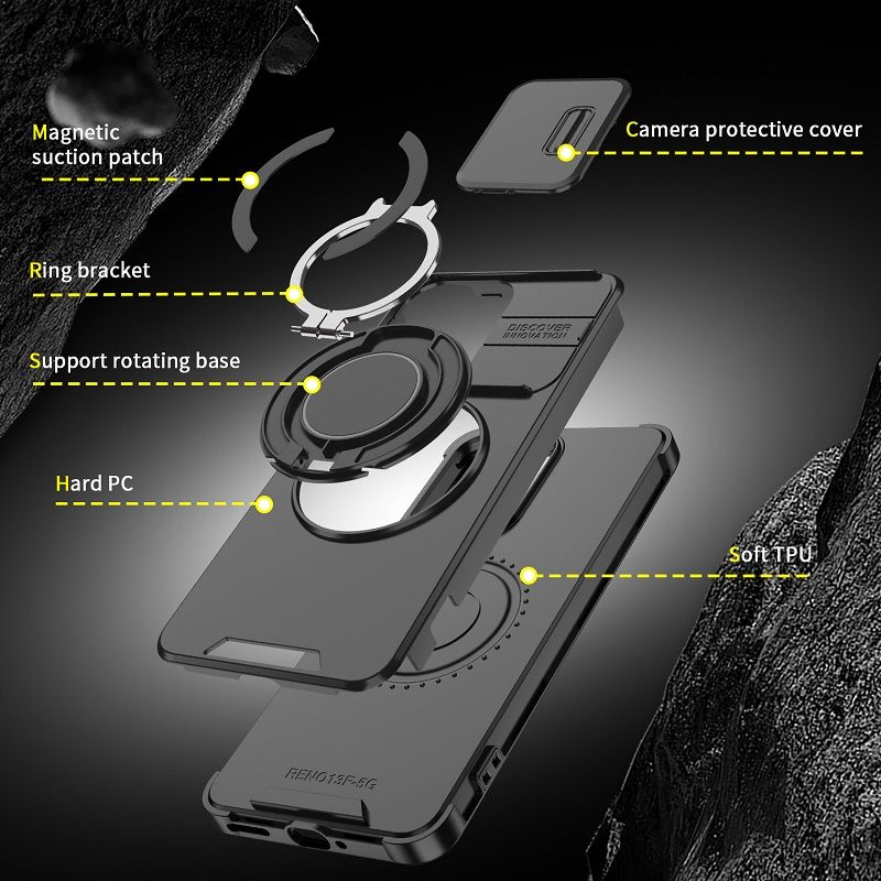 Luxury Slide Camera Lens Cover For OPPO Reno 13F 5G Vehicle-Mounted Magnetic Kickstand Case