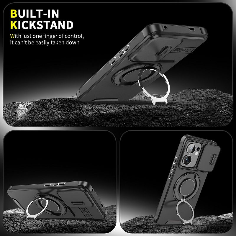 Luxury Slide Camera Lens Cover For OPPO Reno 13F 5G Vehicle-Mounted Magnetic Kickstand Case