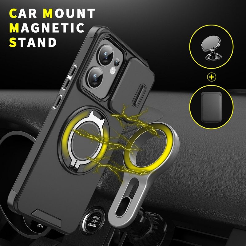 Luxury Slide Camera Lens Cover For OPPO Reno 13F 5G Vehicle-Mounted Magnetic Kickstand Case