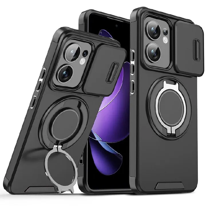 Luxury Slide Camera Lens Cover For OPPO Reno 13F 5G Vehicle-Mounted Magnetic Kickstand Case