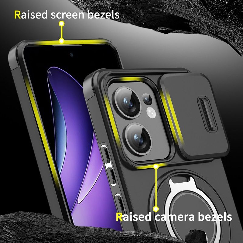 Luxury Slide Camera Lens Cover For OPPO Reno 13F 5G Vehicle-Mounted Magnetic Kickstand Case