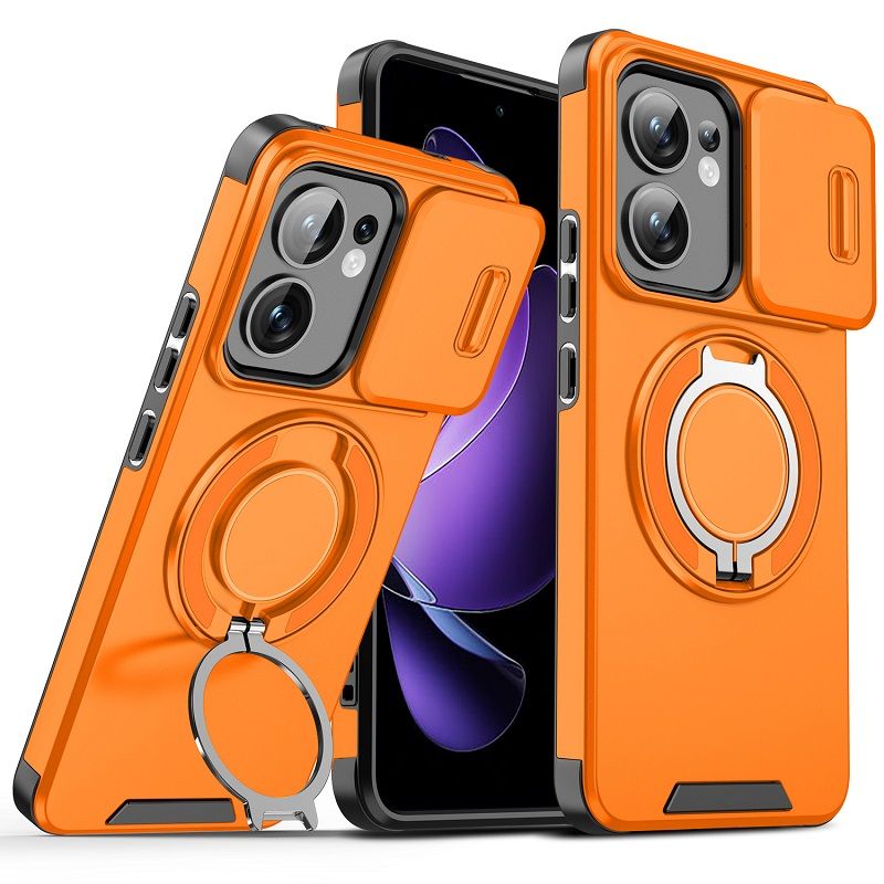 Luxury Slide Camera Lens Cover For OPPO Reno 13F 5G Vehicle-Mounted Magnetic Kickstand Case