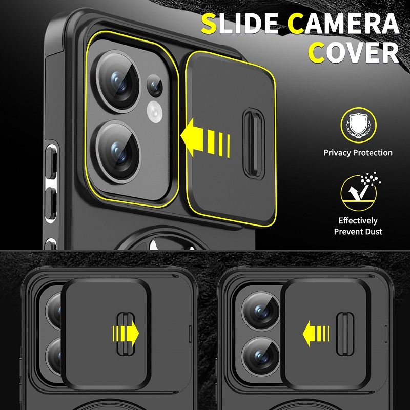 Luxury Slide Camera Lens Cover For OPPO Reno 13F 5G Vehicle-Mounted Magnetic Kickstand Case