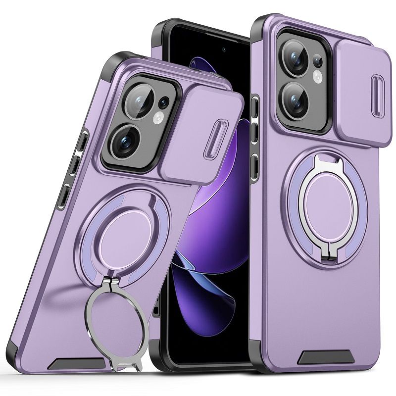 Luxury Slide Camera Lens Cover For OPPO Reno 13F 5G Vehicle-Mounted Magnetic Kickstand Case