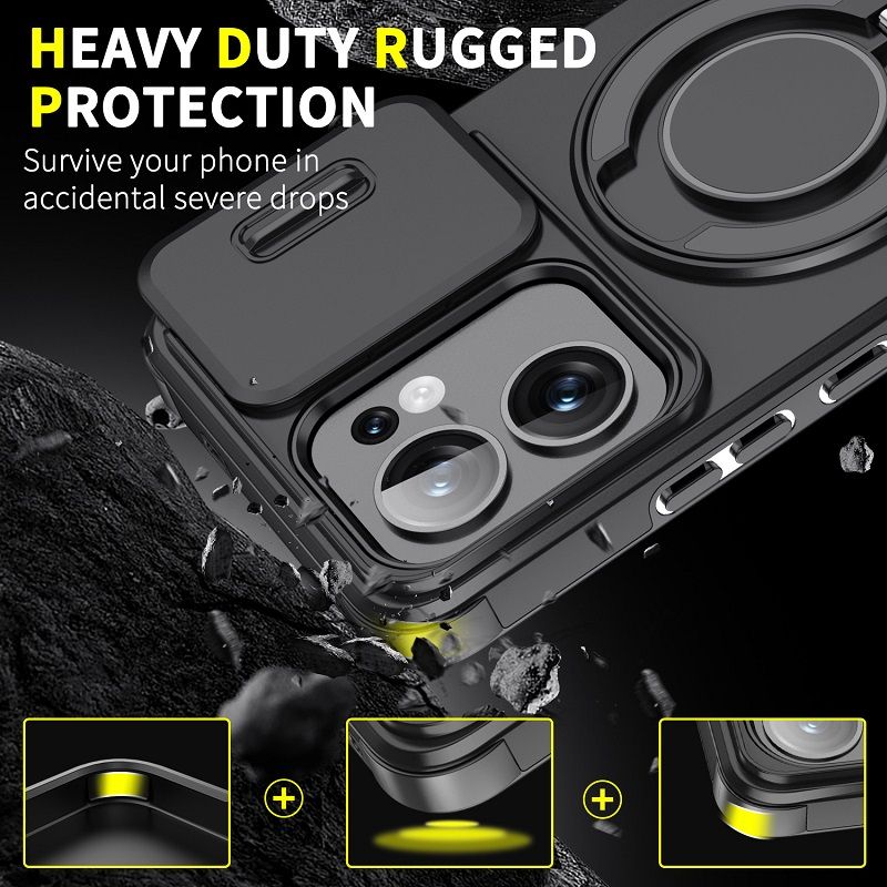 Luxury Slide Camera Lens Cover For OPPO Reno 13F 5G Vehicle-Mounted Magnetic Kickstand Case