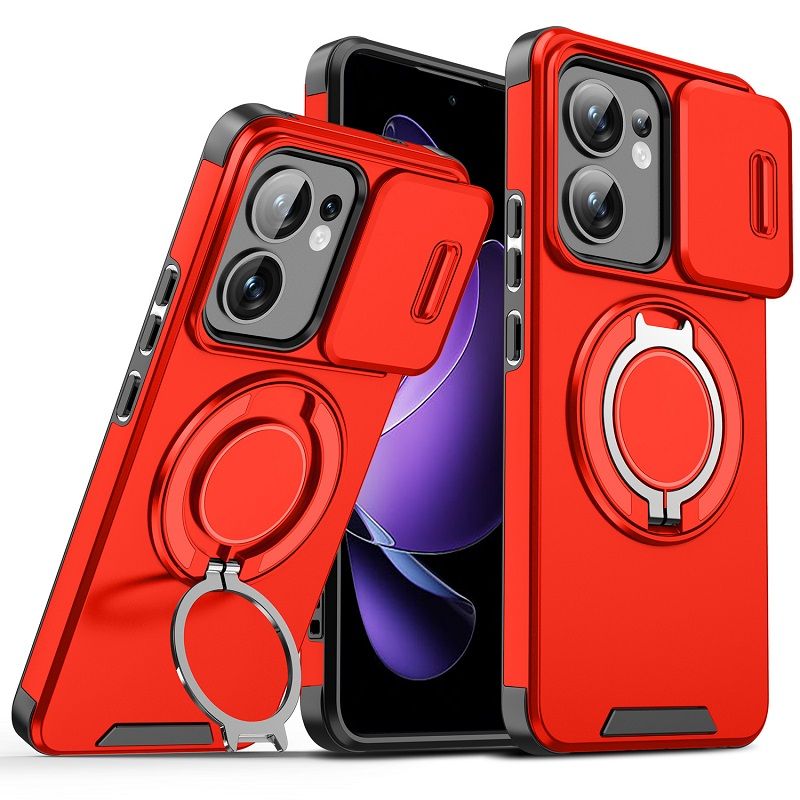Luxury Slide Camera Lens Cover For OPPO Reno 13F 5G Vehicle-Mounted Magnetic Kickstand Case