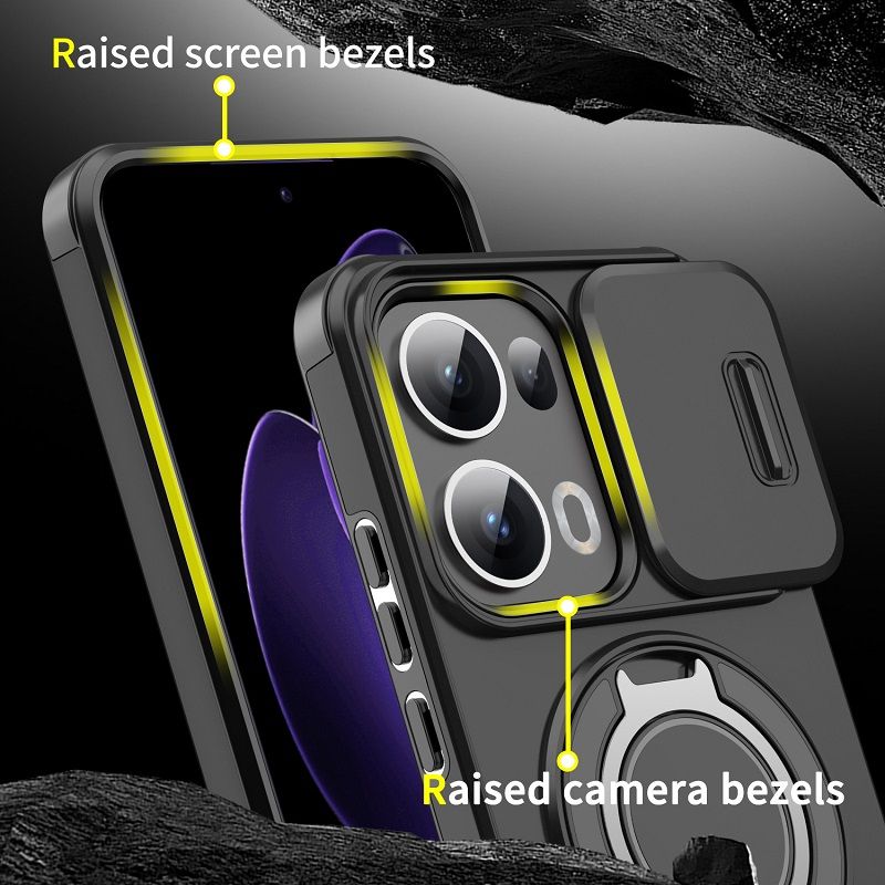 Luxury Slide Camera Lens Cover For OPPO Reno 13 5G, Reno 13 Pro 5G Vehicle-Mounted Magnetic Kickstand Case