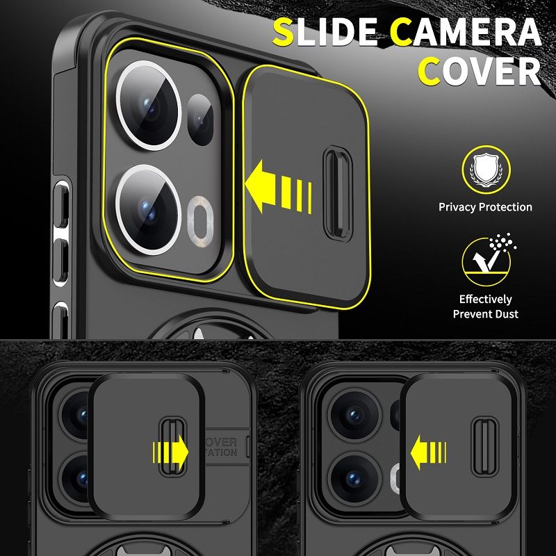 Luxury Slide Camera Lens Cover For OPPO Reno 13 5G, Reno 13 Pro 5G Vehicle-Mounted Magnetic Kickstand Case