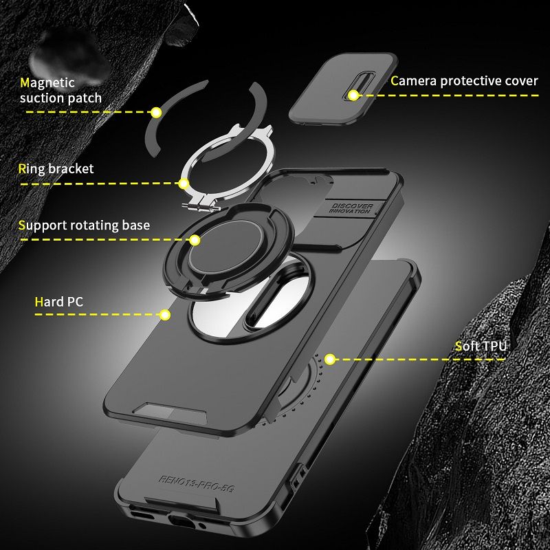 Luxury Slide Camera Lens Cover For OPPO Reno 13 5G, Reno 13 Pro 5G Vehicle-Mounted Magnetic Kickstand Case