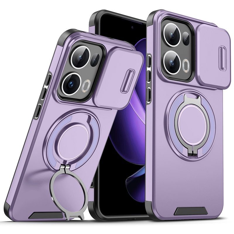 Luxury Slide Camera Lens Cover For OPPO Reno 13 5G, Reno 13 Pro 5G Vehicle-Mounted Magnetic Kickstand Case