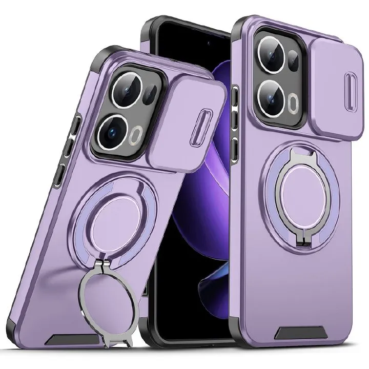 Luxury Slide Camera Lens Cover For OPPO Reno 13 5G, Reno 13 Pro 5G Vehicle-Mounted Magnetic Kickstand Case