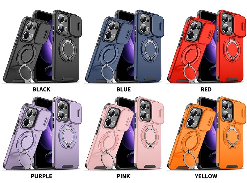 Luxury Slide Camera Lens Cover For OPPO Reno 13 5G, Reno 13 Pro 5G Vehicle-Mounted Magnetic Kickstand Case