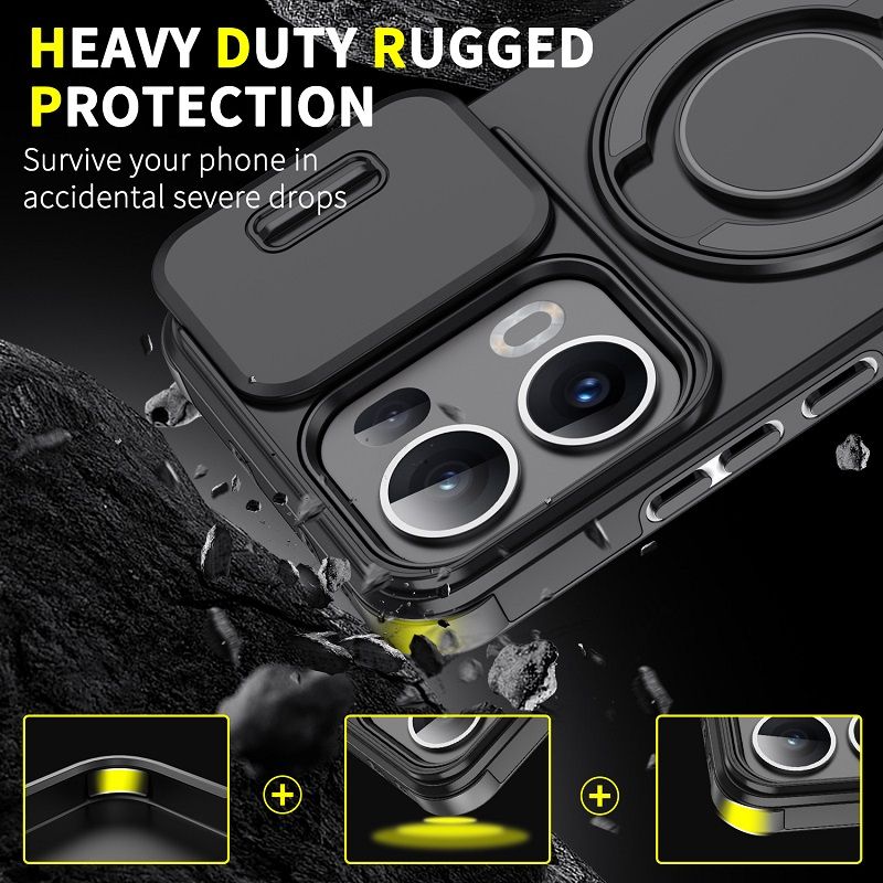 Luxury Slide Camera Lens Cover For OPPO Reno 13 5G, Reno 13 Pro 5G Vehicle-Mounted Magnetic Kickstand Case
