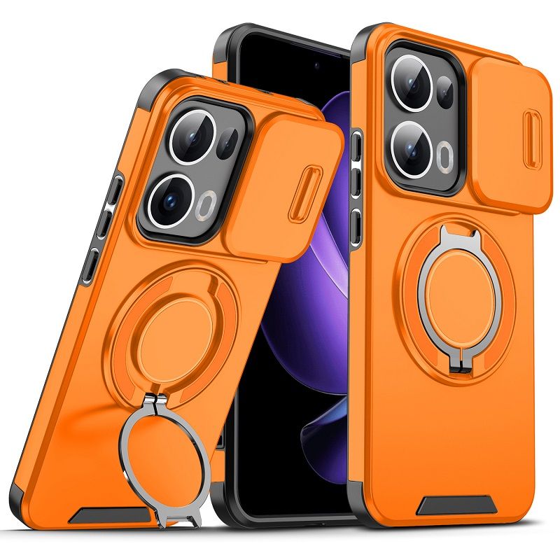 Luxury Slide Camera Lens Cover For OPPO Reno 13 5G, Reno 13 Pro 5G Vehicle-Mounted Magnetic Kickstand Case