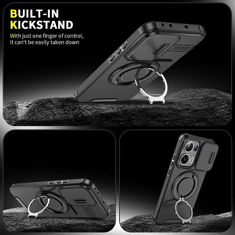 Luxury Slide Camera Lens Cover For OPPO Reno 13 5G, Reno 13 Pro 5G Vehicle-Mounted Magnetic Kickstand Case